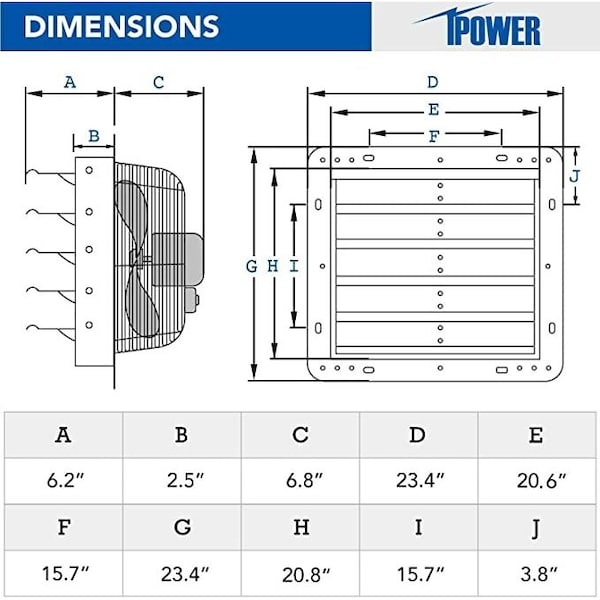 Ipower 20 Inch Shutter Exhaust Fan Aluminum, 2 PACK, 2PK - HIFANXEXHAUST20X2