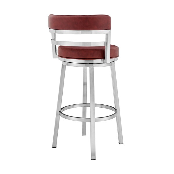 Armen Living Madrid 26" Counter Height Swivel Red Faux Leather and Brushed Stainless Steel Bar Stool - LCMABABSRED26