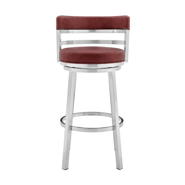 Armen Living Madrid 26" Counter Height Swivel Red Faux Leather and Brushed Stainless Steel Bar Stool - LCMABABSRED26