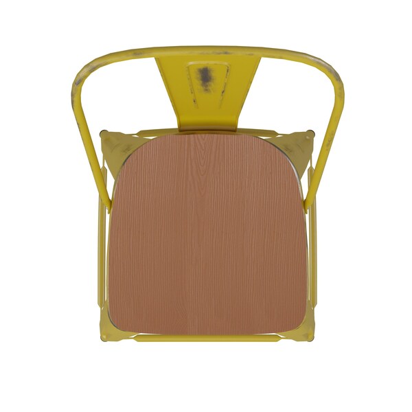 Flash Furniture Yellow Metal Stool with Teak Poly Seat - ET-3534-24-YL-PL1T-GG