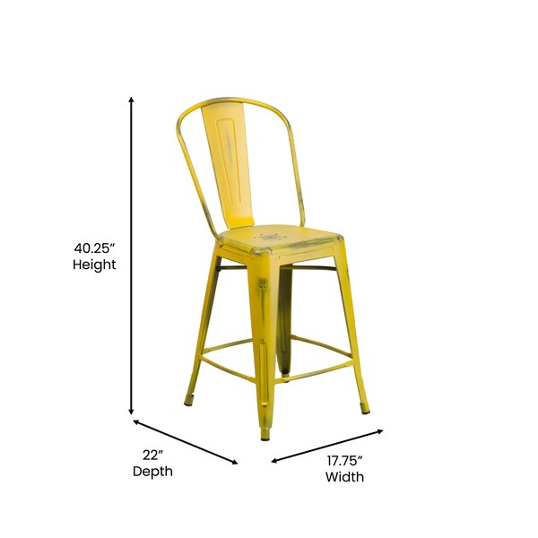 Flash Furniture Yellow Metal Stool with Teak Poly Seat - ET-3534-24-YL-PL1T-GG