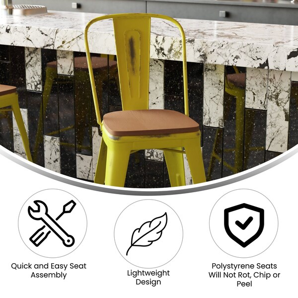 Flash Furniture Yellow Metal Stool with Teak Poly Seat - ET-3534-24-YL-PL1T-GG
