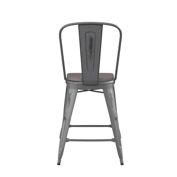 Flash Furniture Clear Coat Metal Counter Stool & Gray Poly Seat - XU-DG-TP001B-24-PL1G-GG