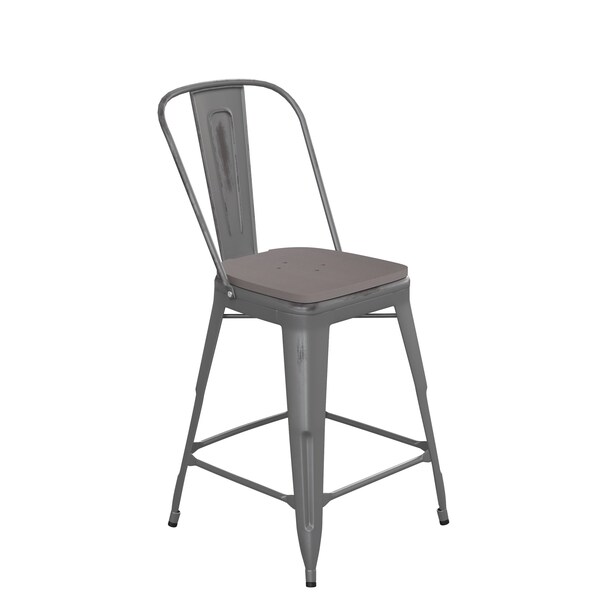 Flash Furniture Clear Coat Metal Counter Stool & Gray Poly Seat - XU-DG-TP001B-24-PL1G-GG