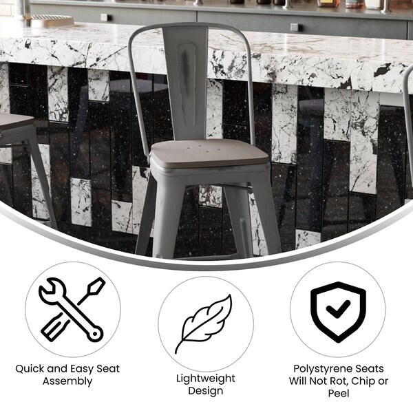 Flash Furniture Clear Coat Metal Counter Stool & Gray Poly Seat - XU-DG-TP001B-24-PL1G-GG