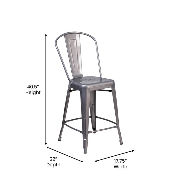 Flash Furniture Clear Coat Metal Counter Stool & Gray Poly Seat - XU-DG-TP001B-24-PL1G-GG