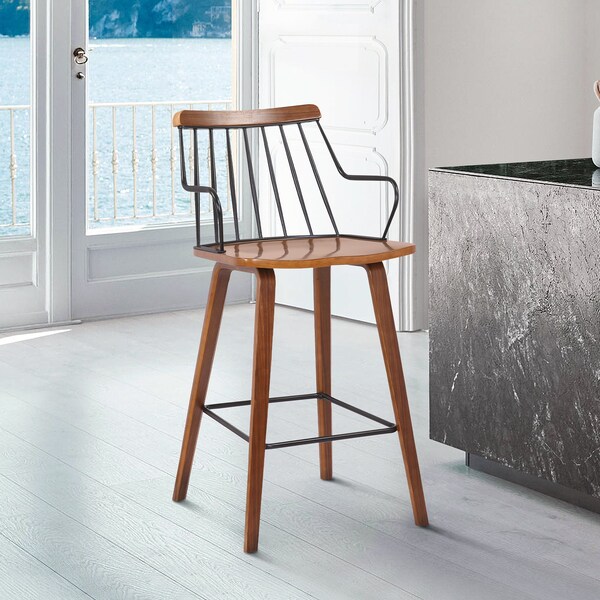 Armen Living Micah Walnut and Metal Modern 26" Counter Height Bar Stool - LCMIBAWA26