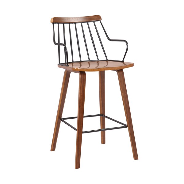 Armen Living Micah Walnut and Metal Modern 26" Counter Height Bar Stool - LCMIBAWA26