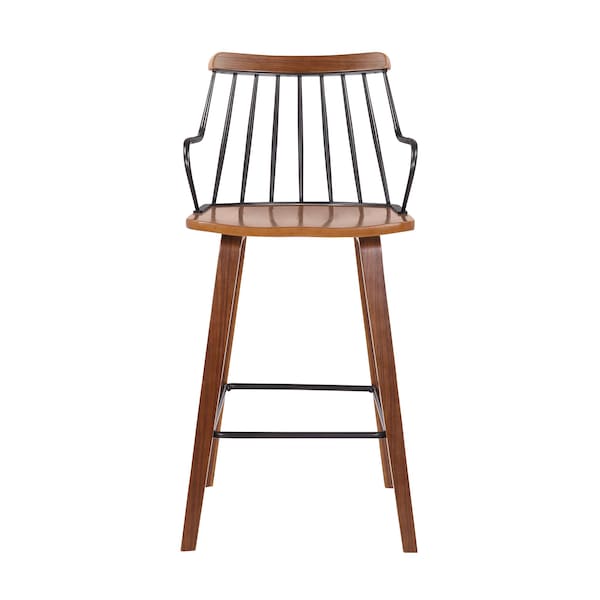 Armen Living Micah Walnut and Metal Modern 26" Counter Height Bar Stool - LCMIBAWA26