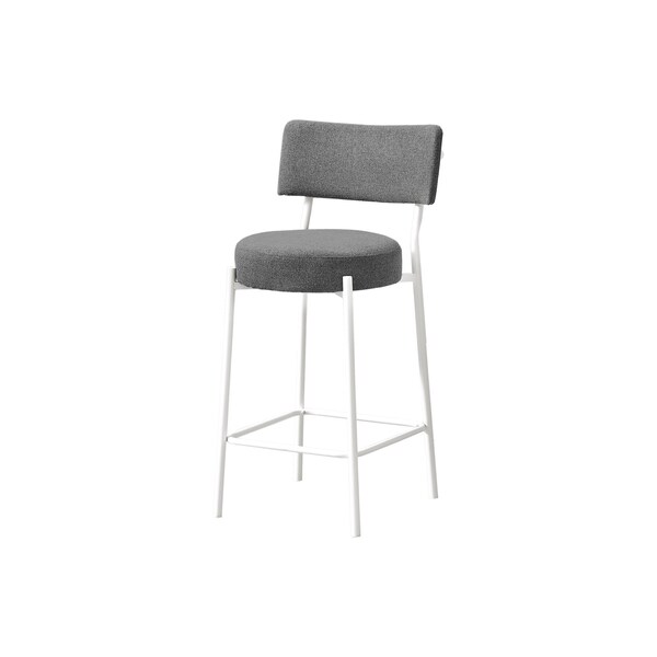Monarch Specialties Barstool, Counter Height, Kitchen, Grey Fabric, White Metal, Contemporary, Modern, 2PK - I 2247