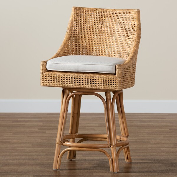 Baxton Studio Bella Modern Bohemian Natural Brown Rattan Counter Stool - 228-13090-ZORO