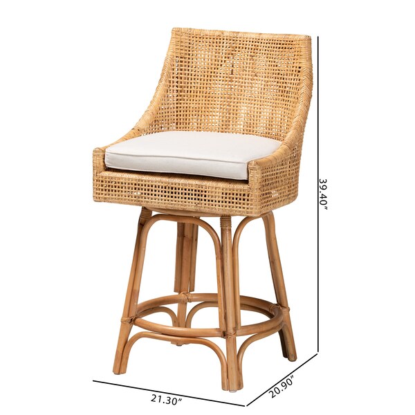 Baxton Studio Bella Modern Bohemian Natural Brown Rattan Counter Stool - 228-13090-ZORO