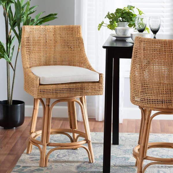 Baxton Studio Bella Modern Bohemian Natural Brown Rattan Counter Stool - 228-13090-ZORO