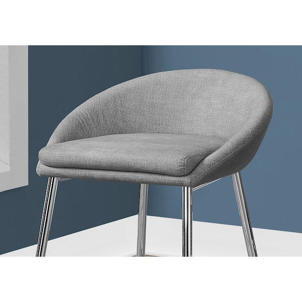 Monarch Specialties Bar Stool, Set Of 2, Counter Height, Kitchen, Metal, Fabric, Grey, Chrome, Contemporary, Modern - I 2298