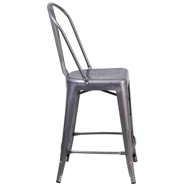 Flash Furniture Indoor Stool w/Back, Metal, Clear Coat, 24" - XU-DG-TP001B-24-GG