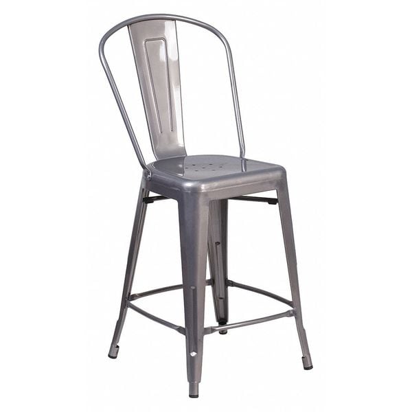 Flash Furniture Indoor Stool w/Back, Metal, Clear Coat, 24" - XU-DG-TP001B-24-GG