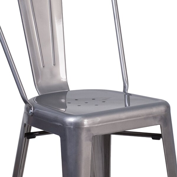 Flash Furniture Indoor Stool w/Back, Metal, Clear Coat, 24" - XU-DG-TP001B-24-GG