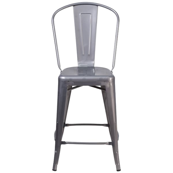 Flash Furniture Indoor Stool w/Back, Metal, Clear Coat, 24" - XU-DG-TP001B-24-GG