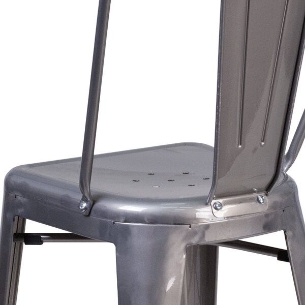 Flash Furniture Indoor Stool w/Back, Metal, Clear Coat, 24" - XU-DG-TP001B-24-GG