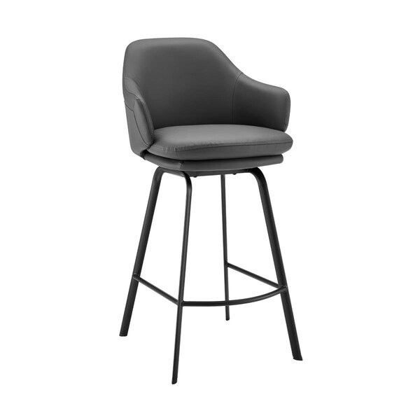 Seatsolutions 26 in. Brigden Gray Faux Leather & Black Metal Swivel Counter Stool - SE2756931
