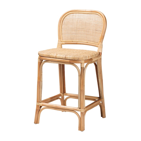 Baxton Studio Adrena Modern Bohemian Natural Brown Rattan Counter Stool - 225-13070-ZORO