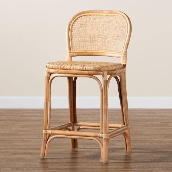 Baxton Studio Adrena Modern Bohemian Natural Brown Rattan Counter Stool - 225-13070-ZORO