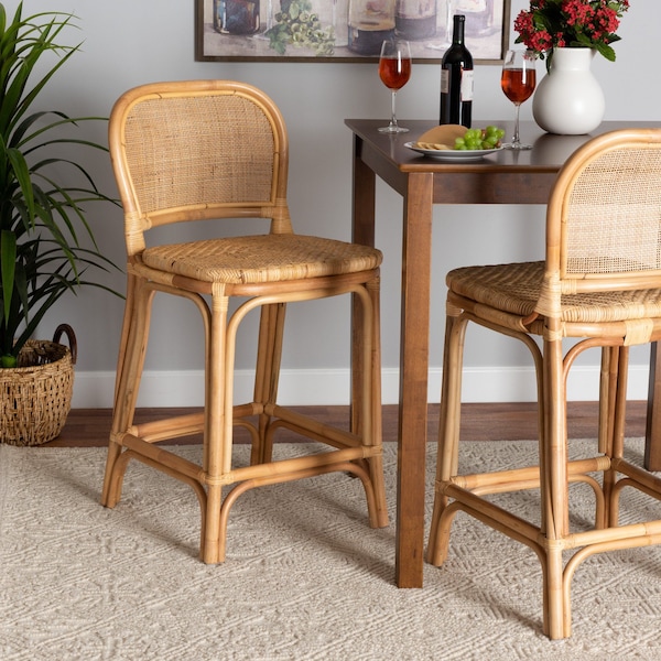 Baxton Studio Adrena Modern Bohemian Natural Brown Rattan Counter Stool - 225-13070-ZORO