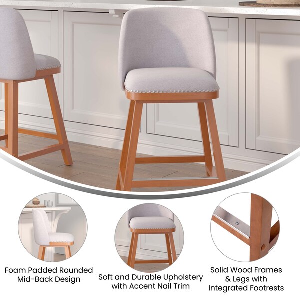 Flash Furniture 24" Gray Faux Linen Wooden Counter Stools, PK 2 - CH-192162X000-24-GY-GG
