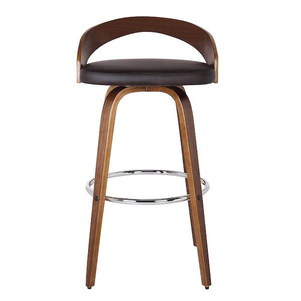 Armen Living Sonia 26" Counter Height Swivel Brown Faux Leather and Walnut Wood Bar Stool - LCSOBABRWA26