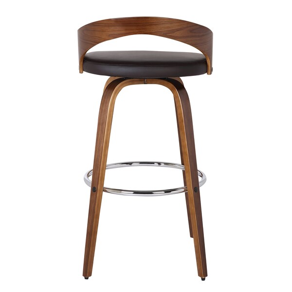 Armen Living Sonia 26" Counter Height Swivel Brown Faux Leather and Walnut Wood Bar Stool - LCSOBABRWA26