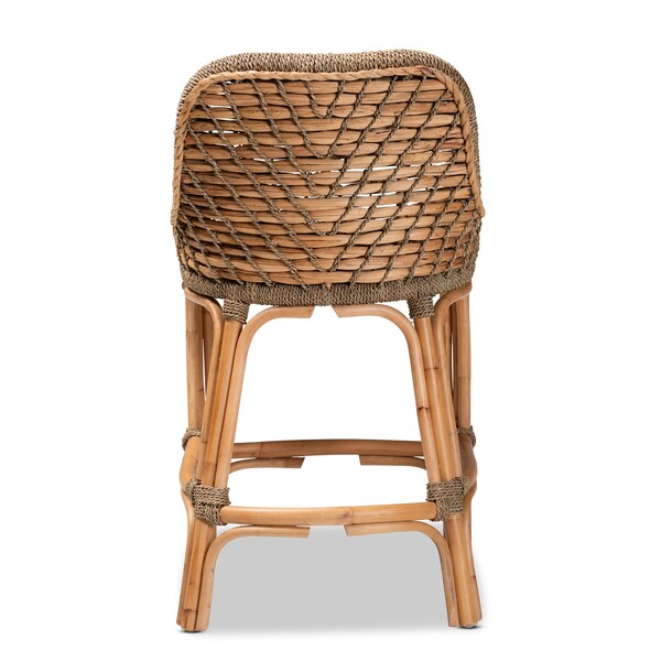 Baxton Studio Kyle Modern Bohemian Natural Brown Woven Rattan Counter Stool with Cushion - 212-12805-ZORO