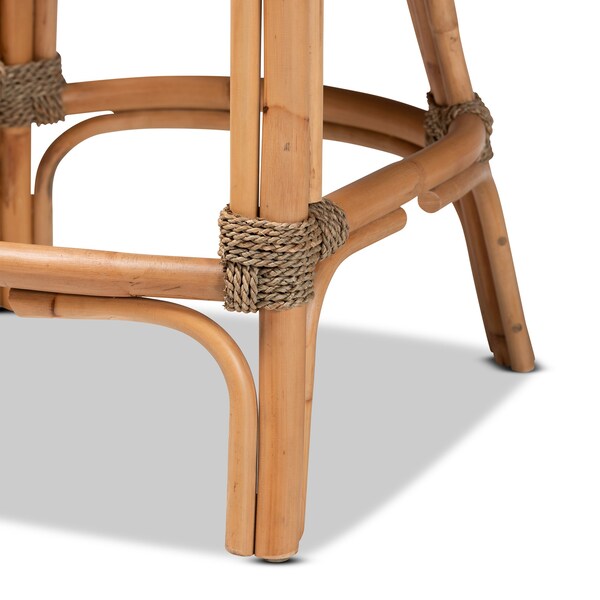 Baxton Studio Kyle Modern Bohemian Natural Brown Woven Rattan Counter Stool with Cushion - 212-12805-ZORO