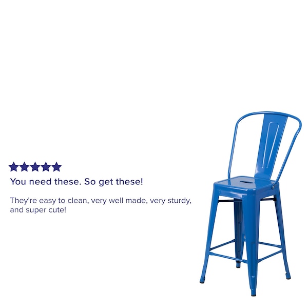 Flash Furniture 4Pack 24"H Blue Metal Counter Height Stool w/ Back - 4-CH-31320-24GB-BL-GG