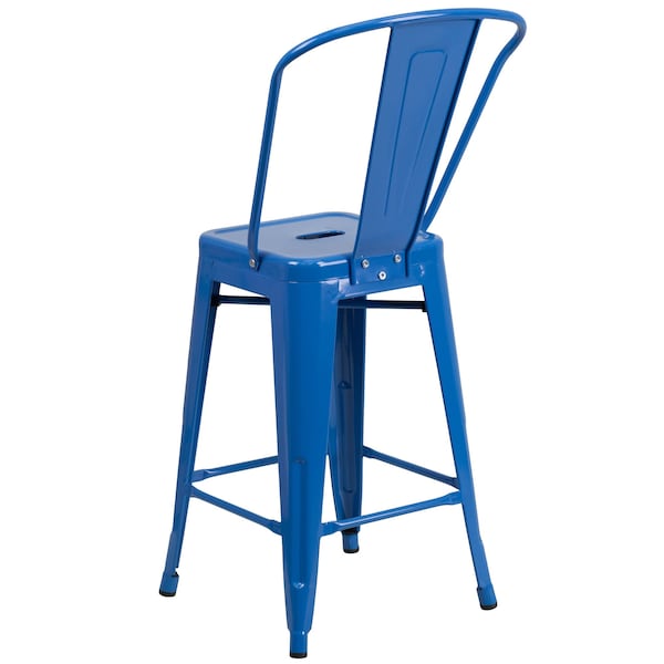 Flash Furniture 4Pack 24"H Blue Metal Counter Height Stool w/ Back - 4-CH-31320-24GB-BL-GG