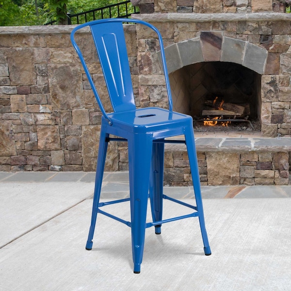 Flash Furniture 4Pack 24"H Blue Metal Counter Height Stool w/ Back - 4-CH-31320-24GB-BL-GG