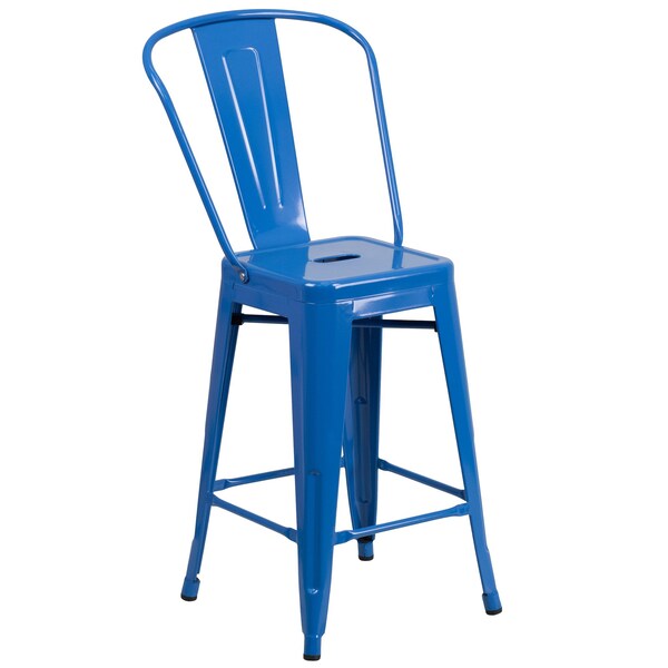 Flash Furniture 4Pack 24"H Blue Metal Counter Height Stool w/ Back - 4-CH-31320-24GB-BL-GG