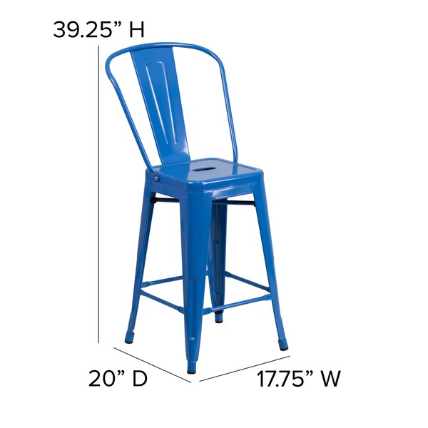 Flash Furniture 4Pack 24"H Blue Metal Counter Height Stool w/ Back - 4-CH-31320-24GB-BL-GG