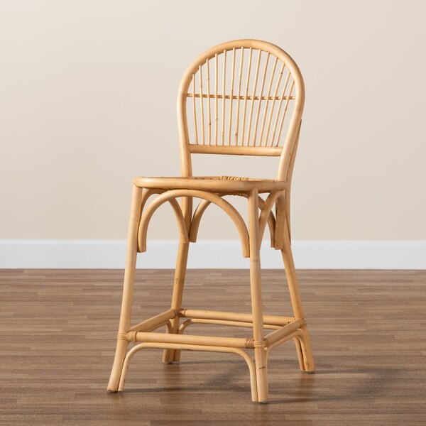 Baxton Studio Wina Modern Bohemian Natural Brown Rattan Counter Stool - 212-12788-ZORO