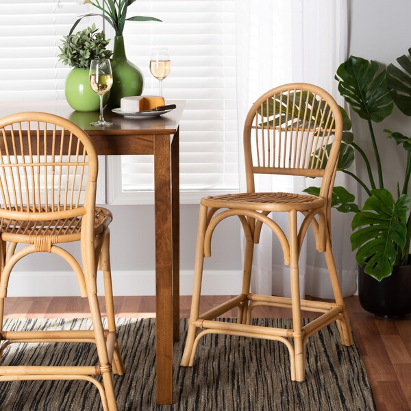 Baxton Studio Wina Modern Bohemian Natural Brown Rattan Counter Stool - 212-12788-ZORO