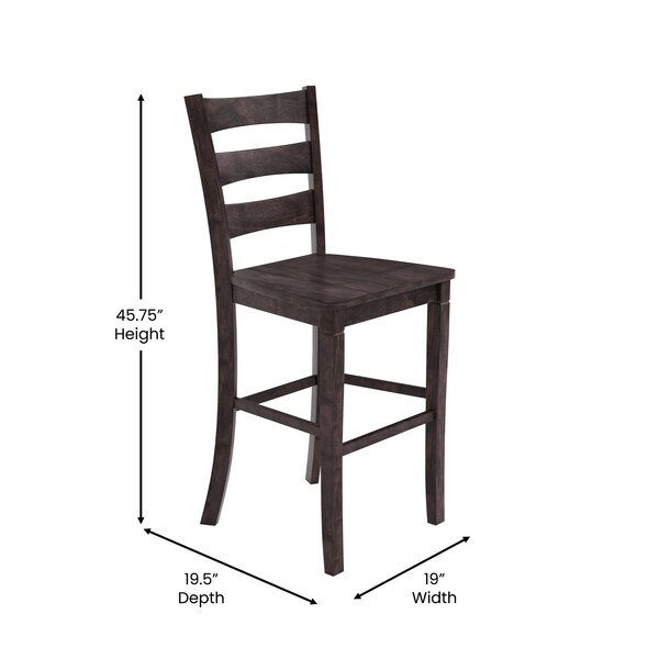 Flash Furniture Gray Wash Walnut Solid Wood Bar Stools, 2PK - ES-STBN5-29-GY-2-GG
