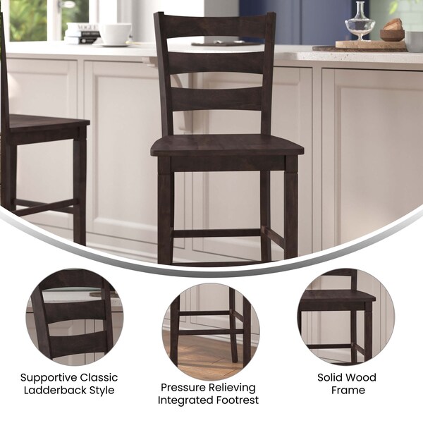 Flash Furniture Gray Wash Walnut Solid Wood Bar Stools, 2PK - ES-STBN5-29-GY-2-GG