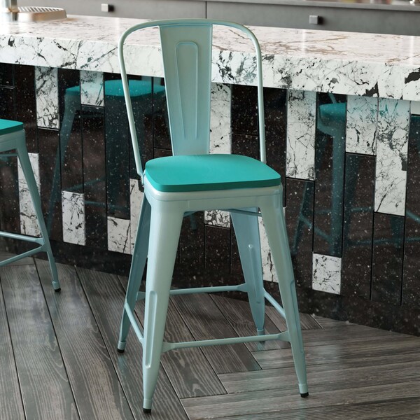 Flash Furniture Mint Green Metal Stool with Mint Poly Seat - ET-3534-24-MINT-PL1M-GG