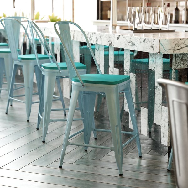 Flash Furniture Mint Green Metal Stool with Mint Poly Seat - ET-3534-24-MINT-PL1M-GG