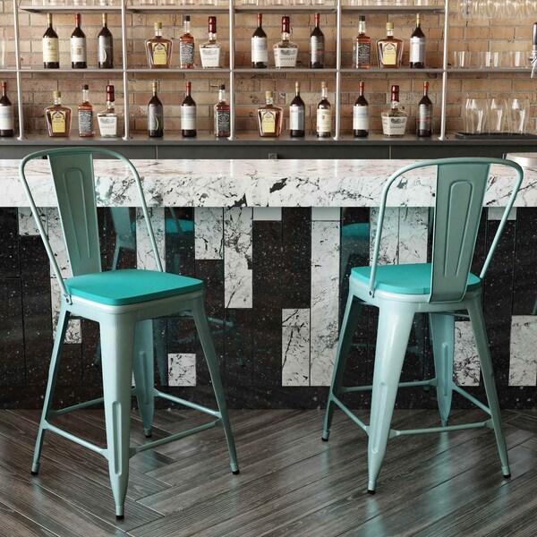 Flash Furniture Mint Green Metal Stool with Mint Poly Seat - ET-3534-24-MINT-PL1M-GG