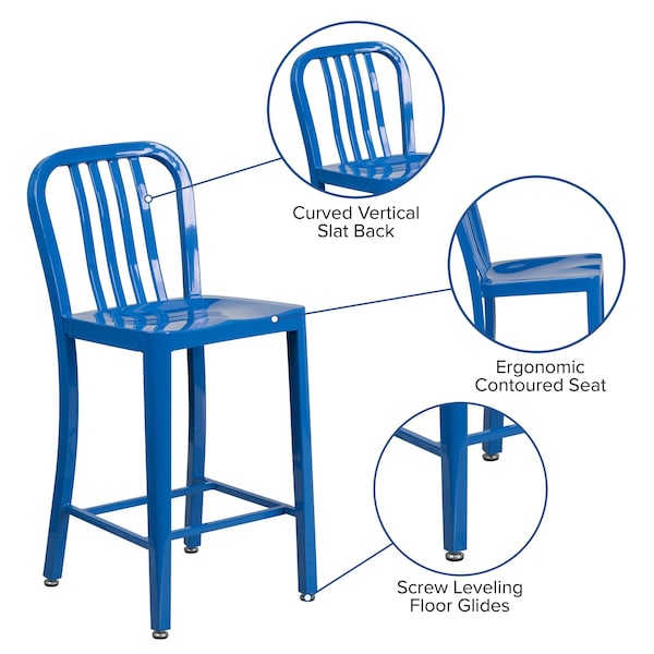 Flash Furniture 2 Pack 24" High Blue Metal Counter Height Stool - 2-CH-61200-24-BL-GG