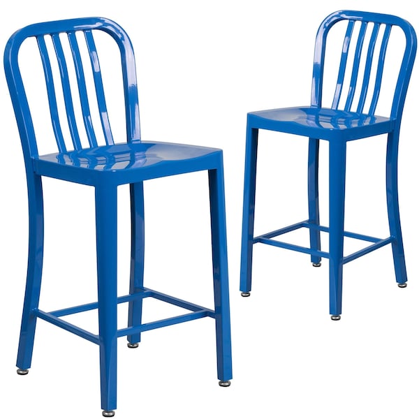 Flash Furniture 2 Pack 24" High Blue Metal Counter Height Stool - 2-CH-61200-24-BL-GG