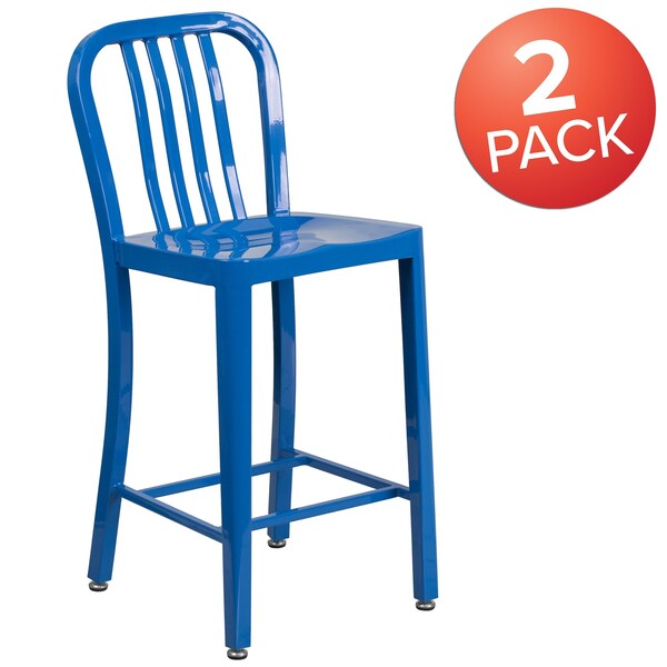 Flash Furniture 2 Pack 24" High Blue Metal Counter Height Stool - 2-CH-61200-24-BL-GG