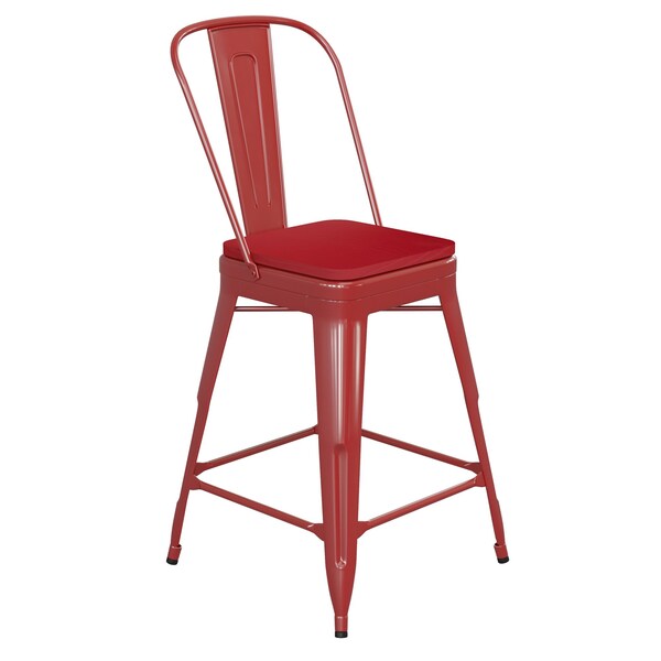 Flash Furniture 24" Red Metal Counter Stool-Red Poly Seat - CH-31320-24GB-RED-PL2R-GG
