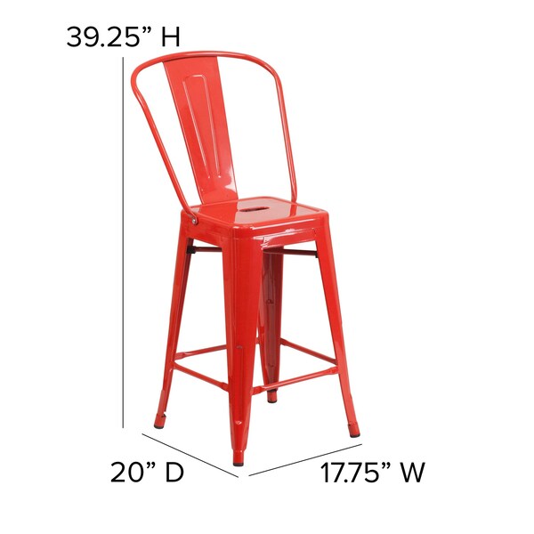 Flash Furniture 24" Red Metal Counter Stool-Red Poly Seat - CH-31320-24GB-RED-PL2R-GG
