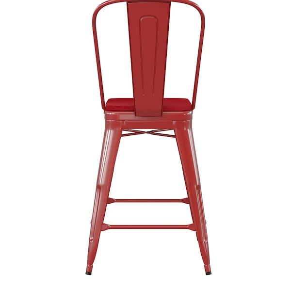 Flash Furniture 24" Red Metal Counter Stool-Red Poly Seat - CH-31320-24GB-RED-PL2R-GG